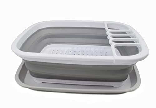 SAMMART 8L (2.1 gallons) Collapsible Platic Dish Drainer with Draining Board - Foldable Drying Rack Set - Portable Dinnerware Organizer - Pop Up Saving Kitchen Storage Tray