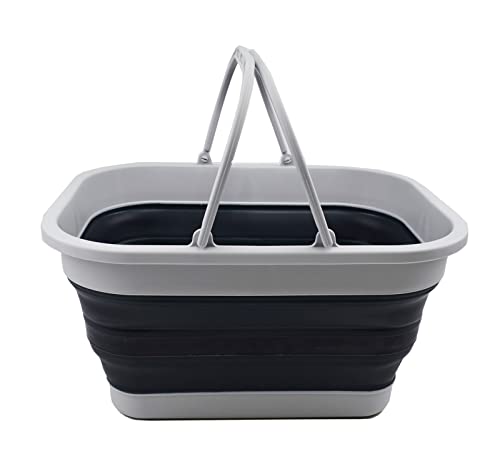 SAMMART 19L (5 Gallons) Collapsible Tub with Handle - Portable Outdoor Picnic Basket/Crater - Foldable Shopping Bag - Space Saving Storage Container