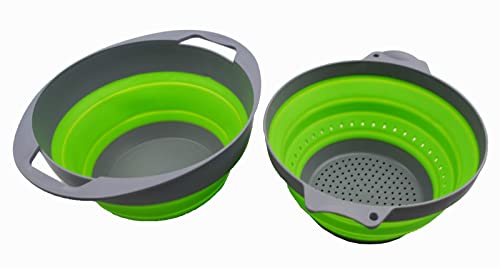 Collapsible TPE/PP Colander & Bowl Set. Foldable Washing Basin - Portable Dish Washing Tub - Space Saving Kitchen Storage Tray