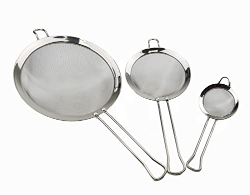 Stainless Steel Mesh Strainer with Straight Handle - Round Sieve Colander (1, 3 + 5.5 + 8 inches)