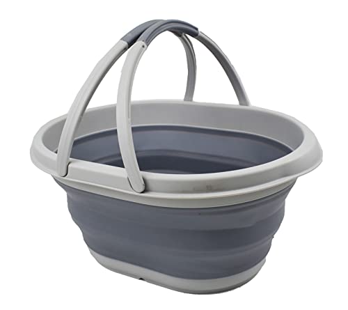 SAMMART Collapsible Basket with Handle 11L (2.9 Gallon) - Portable Outdoor Picnic Basket/Crate - Foldable Storage Container for Dishes Washing, Camping and Home