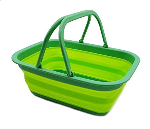 SAMMART 9.2L (2.3 gallons) Collapsible Plastic Tub with Handle - Portable Outdoor Picnic Basket/Crater/Shopping Bag-Foldable Storage Container-Space Saving