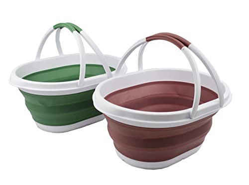 SAMMART 11L (2.9 Gallon) Collapsible Basket with Handle - Portable Outdoor Picnic Basket/Crater - Foldable Shopping Bag - Space Saving Storage Container
