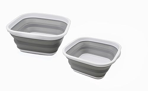SAMMART 2 pcs Collapsible Tub Set (5.5L (1.4 Gallon) + 10L (2.64 Gallons))-Dishpan-Foldable Washing Basin-Portable Dish Washing Tub-Space Saving Kitchen Storage Tray