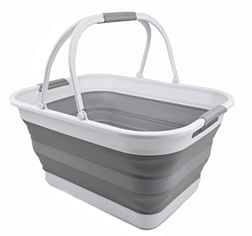 SAMMART 29L(7.6 Gallon) Collapsible Tub with Handle-Portable Outdoor Picnic Basket-Space Saving Storage Container,Water Capacity 24L(6.3 Gallon)