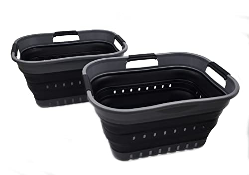 SAMMART 19L (5 gallon) Super Mini Collapsible 3 Handled Plastic Basket - Foldable Pop Up Storage Container/Organizer - Space Saving Hamper/Basket