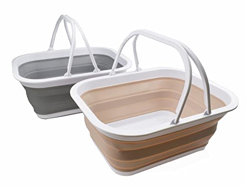 SAMMART 15L (4 Gallon) Collapsible Basket with Handle - Portable Outdoor Picnic Basket/Crater - Foldable Shopping Bag - Space Saving Storage Container