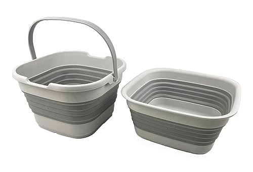 SAMMART Combo Collapsible Dish tub with Handy Basket - Space Saving, Camping Set, Picnic Set, Indoor or Outdoor use, Foldable Storage.