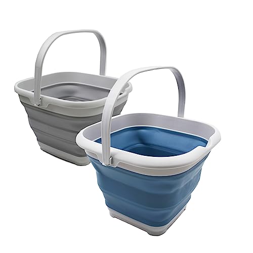 SAMMART 2-pcs Bucket Set 10L (2.6 gallons) + 8.5L (2.2 gallons) Collapsible Rectangular Handy Basket/Bucket