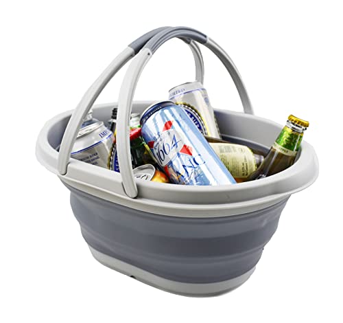 SAMMART 11L (2.9 gallons) Collapsible Plastic Bucket - Flodable Basket with Handle - Portable Outdoor Picnic Basket/Storage Container - Foldable Shopping Bag - Pop Up Saving