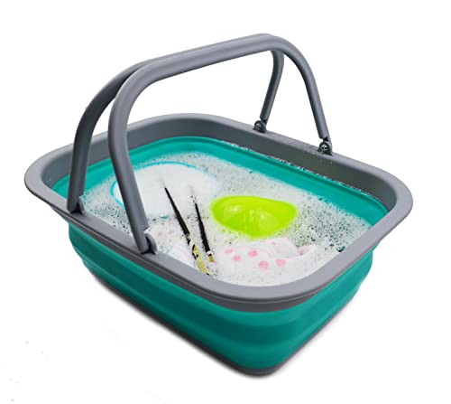 SAMMART 9.2L (2.37Gallon) Collapsible Tub with Handle - Portable Outdoor Picnic Basket/Crater - Foldable Shopping Bag - Space Saving Storage Container