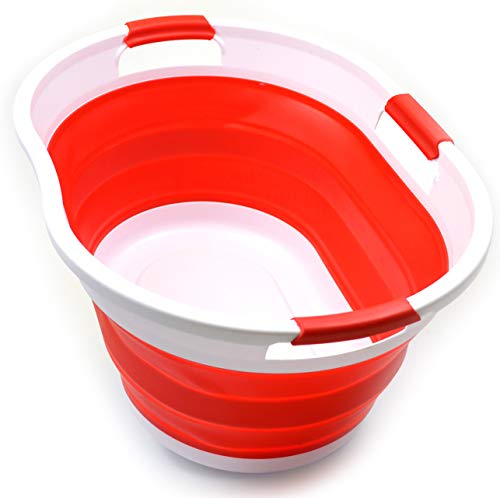 SAMMART 36L (9.5 gallons) Collapsible 3 Handled Plastic Laundry Basket-Foldable Laundry Washing Tub- Storage Container-Pop Up Saving Basket/Water Capacity 27L/7.1 gallons