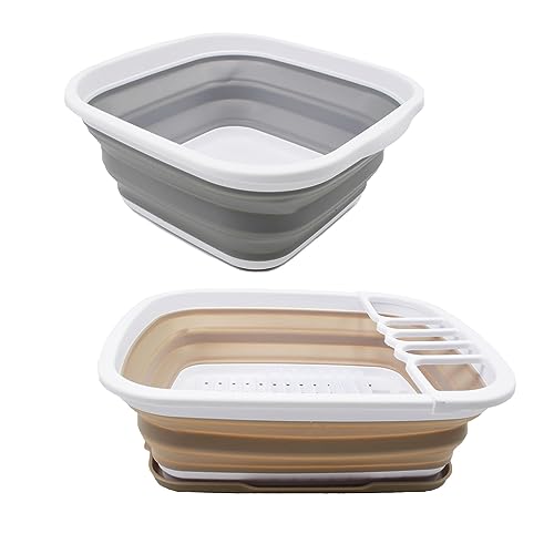 SAMMART 5.5L (1.4 Gallons) Collapsible Tub and 8L (2.11Gallons) Collapsible Dish Drainer with Drainer Board