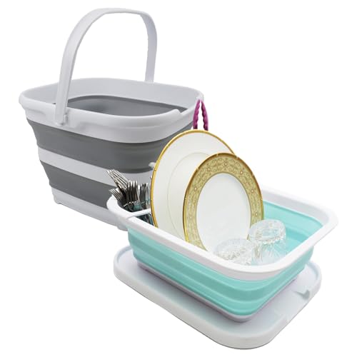 SAMMART 10L (2.64Gallon) Collapsible Bucket & Collapsible Dish Drainer with Drainer Board