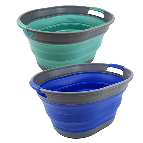 SAMMART 23L (6 Gallons) Collapsible Plastic Laundry Basket - Oval Tub - Foldable Storage Container/Organizer - Portable Washing Tub - Space Saving Laundry Hamper