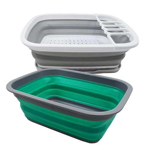 SAMMART 9.2L (2.37 Gallons) Collapsible Tub & 8L (2.11Gallons) Collapsible Dish Drainer with Drainer Board