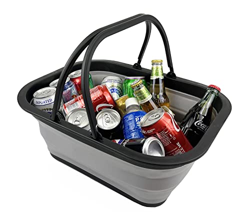 SAMMART 15L (4 Gallon) Collapsible Basket with Handle - Portable Outdoor Picnic Basket/Crater - Foldable Shopping Bag - Space Saving Storage Container