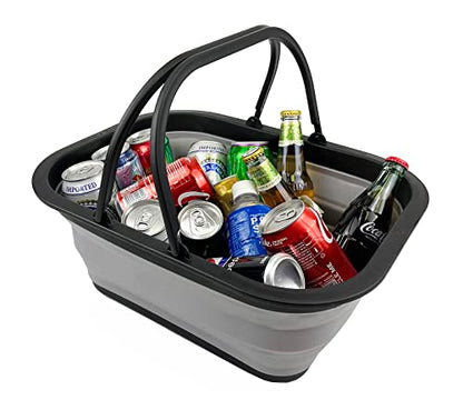 SAMMART 15L (4 Gallon) Collapsible Basket with Handle - Portable Outdoor Picnic Basket/Crater - Foldable Shopping Bag - Space Saving Storage Container