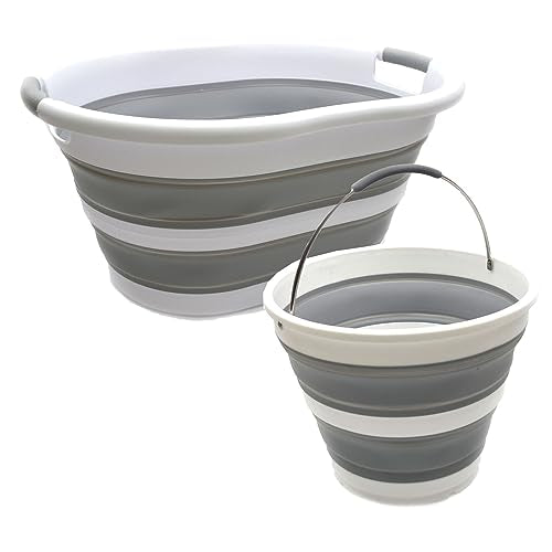 SAMMART 2 pcs Set : 36L (9.5 Gallons) Plastic Collapsible Laundry Basket & 10L (2.64 Gallons) Collapsible Bucket