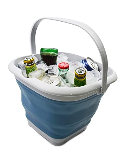 SAMMART 8.5L (2.2 gallons) Collapsible Plastic Square Bucket/Foldable SquareWater Pail/Portable Tub with Handle. Pop Up Saving