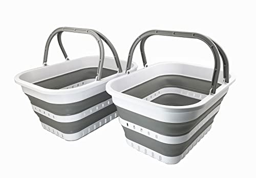 SAMMART 19L (5 Gallon) Collapsible Tub with Handle - Portable Outdoor Picnic Basket/Crater - Foldable Shopping Bag - Space Saving Storage Container