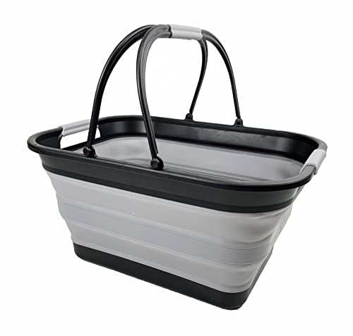 SAMMART 29L (7.6 Gallons) Collapsible Tub with Handle - Portable Outdoor Picnic Basket/Crater - Foldable Shopping Bag - Space Saving Storage Container