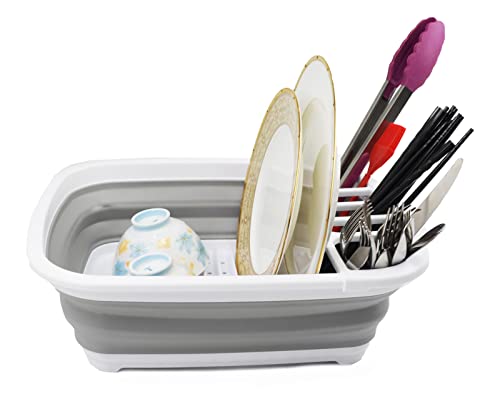 SAMMART 8L (2.1 gallons) Collapsible Plastic Dish Drainer/Dish Rack- Foldable Drying Rack - Portable Dinnerware Organizer - Pop Up Saving