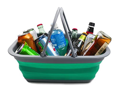 SAMMART 9.2L (2.37Gallon) Collapsible Tub with Handle - Portable Outdoor Picnic Basket/Crater - Foldable Shopping Bag - Space Saving Storage Container