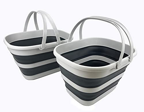 SAMMART 17L (4.5 gallons) Set of 2 Collapsible Plastic Tub with Handle - Portable Outdoor Picnic Basket/Crater - Foldable Shopping Tub - Space Saving