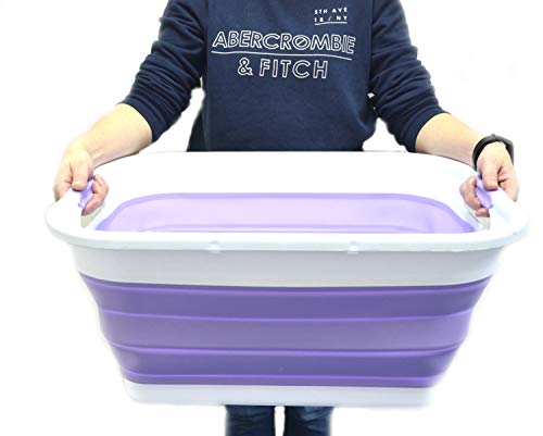 SAMMART Collapsible Plastic Laundry Basket with Lid - Foldable Pop Up Storage Container/Organizer - Portable Washing Tub - Space Saving Hamper
