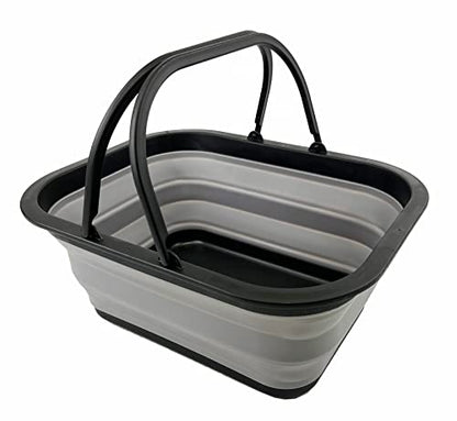 SAMMART 15L (4 gallons) Collapsible Plastic Basket with Handle - Portable Outdoor Picnic Basket/Container - Foldable Shopping Bag - Pop Up Saving Storage