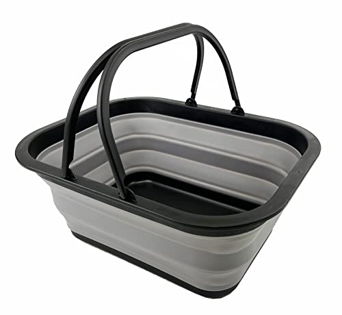 SAMMART 15L (4 Gallon) Collapsible Basket with Handle - Portable Outdoor Picnic Basket/Crater - Foldable Shopping Bag - Space Saving Storage Container