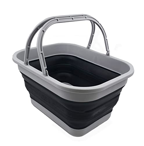 SAMMART 19L (5 Gallons) Collapsible Tub with Handle - Portable Outdoor Picnic Basket/Crater - Foldable Shopping Bag - Space Saving Storage Container
