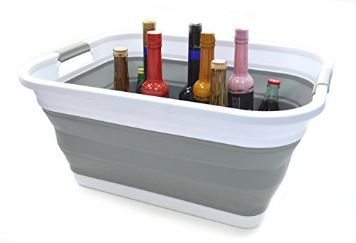 SAMMART Set of 4 Collapsible Plastic Laundry Basket Set - Foldable Pop Up Storage Container/Organizer - Portable Washing Tub - Space Saving Hamper/Basket (4, Grey)