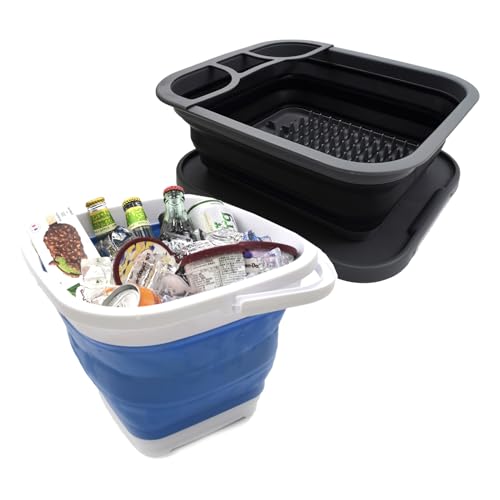 SAMMART 10L (2.64Gallon) Collapsible Bucket & Collapsible Dish Drainer with Drainer Board