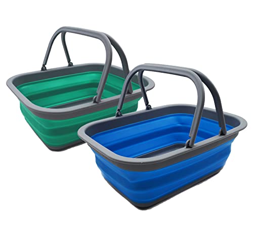 SAMMART 9.2L (2.37Gallon) Collapsible Tub with Handle - Portable Outdoor Picnic Basket/Crater - Foldable Shopping Bag - Space Saving Storage Container