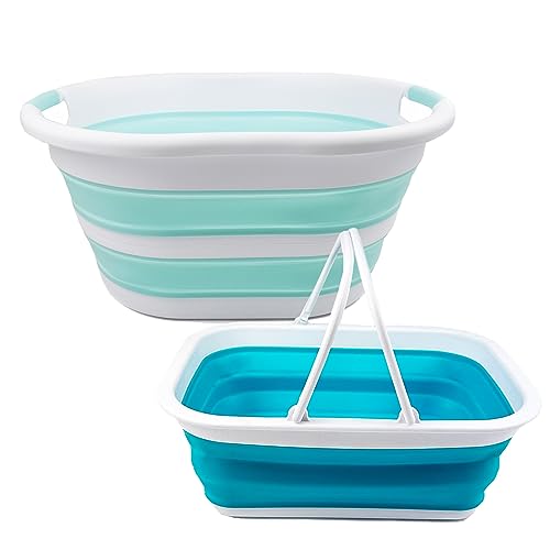 SAMMART 2 pcs Set : 36L (9.5 Gallon) Collapsible Plasic Laundry Basket & 9.2L (2.37 Gallon) Collapsible Basket with handle