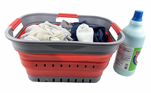 SAMMART 19L (5 gallon) Super Mini Collapsible 3 Handled Plastic Basket - Foldable Pop Up Storage Container/Organizer - Space Saving Hamper/Basket