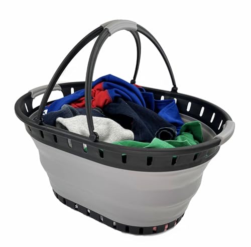 SAMMART 25L (6.6 gallons) Collapsible Plastic Laundry Basket with Handle - Foldable Pop Up Storage Container/Organizer - Portable Shopping Basket - Pop up saving