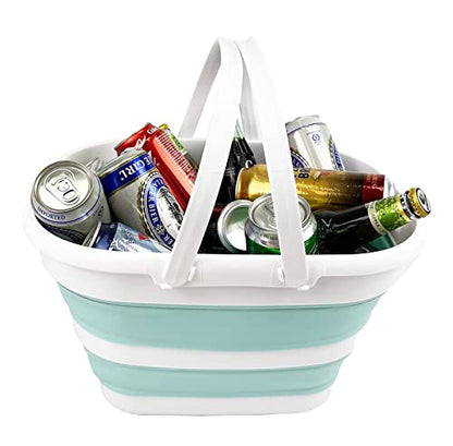 SAMMART 17L (4.5 Gallon) Collapsible Basket with Handle - Portable Outdoor Picnic Basket/Crater - Foldable Shopping Bag - Space Saving Storage Container
