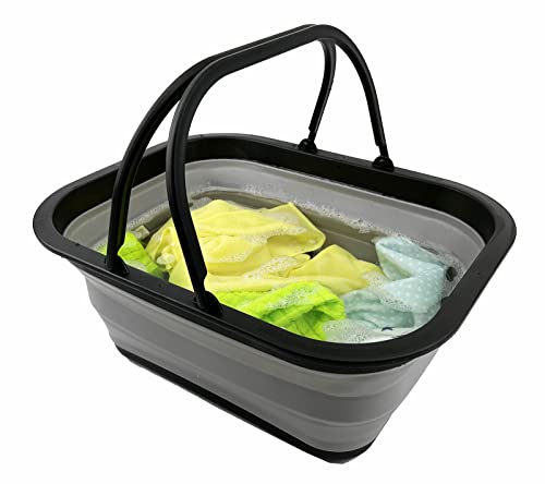SAMMART 15L (4 gallons) Collapsible Plastic Basket with Handle - Portable Outdoor Picnic Basket/Container - Foldable Shopping Bag - Pop Up Saving Storage