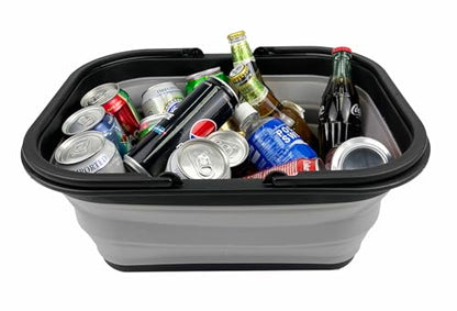 SAMMART 15L (4 gallons) Collapsible Plastic Basket with Handle - Portable Outdoor Picnic Basket/Container - Foldable Shopping Bag - Pop Up Saving Storage