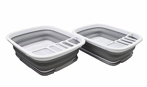 SAMMART 8L (2.11Gallons) Collapsible Dish Drainer with Drainer Board - Foldable Drying Rack Set - Portable Dinnerware Organizer - Space Saving Kitchen Storage Tray