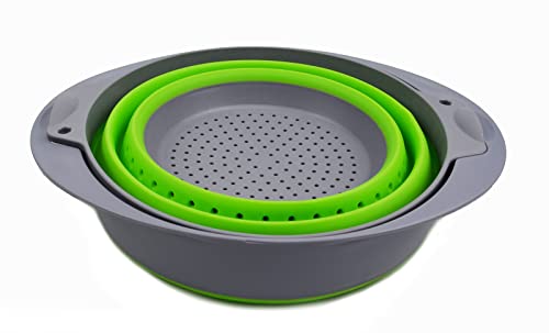 Collapsible TPE/PP Colander & Bowl Set. Foldable Washing Basin - Portable Dish Washing Tub - Space Saving Kitchen Storage Tray