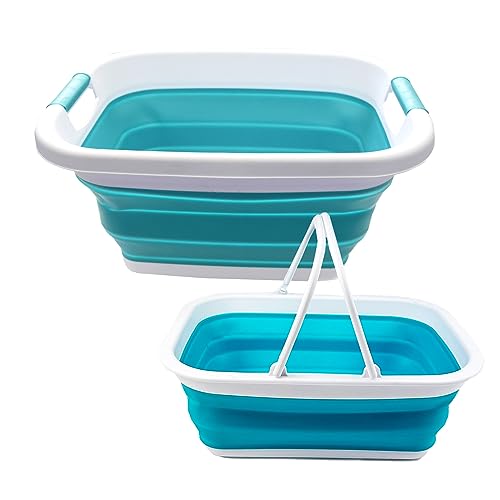 SAMMART 2 pcs Set : 25L (6.6 Gallon) Collapsible Plasic Laundry Basket & 9.2L (2.37 Gallon) Collapsible Basket with handle