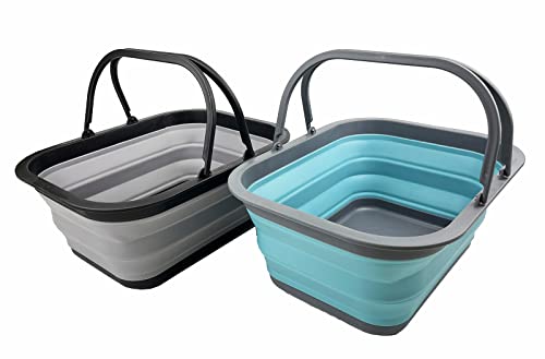 SAMMART 15L (4 Gallons) Collapsible Basket with Handle - Portable Outdoor Picnic Basket/Crater - Foldable Shopping Bag - Space Saving Storage Container (