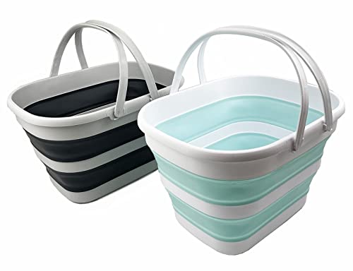 SAMMART 17L (4.5 Gallon) Collapsible Basket with Handle - Portable Outdoor Picnic Basket/Crater - Foldable Shopping Bag - Space Saving Storage Container