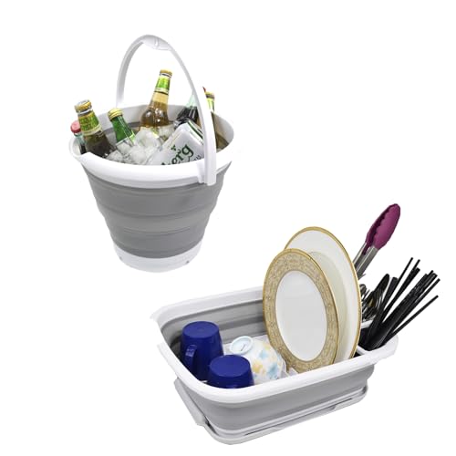 SAMMART 10L (2.64Gallon) Collapsible Bucket & 8L (2.11Gallons) Collapsible Dish Drainer with Drainer Board