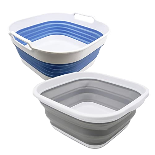 SAMMART 2 pcs Collapsible Tub Set (5.5L (1.4 Gallon) + 10L (2.4 Gallon)) - Dishpan - Foldable Washing Basin - Portable Dish Washing Tub - Space Saving Kitchen Storage Tray
