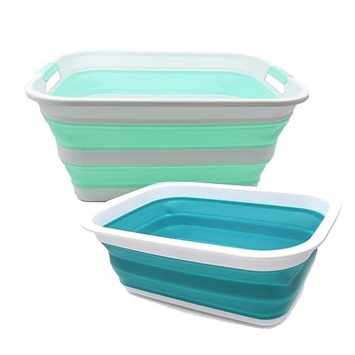 SAMMART 2 pcs Set : 42L (11 Gallon) Collapsible Plasic Laundry Basket & 9.2L (2.37 Gallon) Collapsible RectangularTub